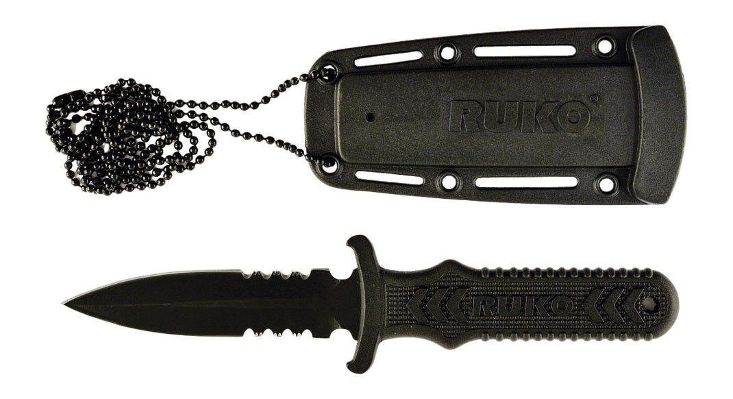 RUKO Knives Ti-Tactical Boot Knife 3 Part Serrated Spear Point TiNi 440A Stainless Blade