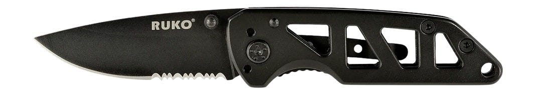 Ruko Knives Ruko Knives Ti-Tactical Drop Point Folding 2.5 Part Serrated 440A Blade - $25.00 at GrabAGun
