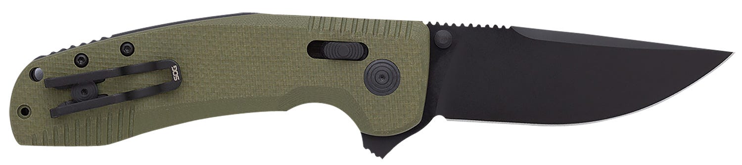Sog Specialty Knives SOG Specialty Knives SOG-TAC OD Green XR 3.39 Plain Edge Clip Point TiNi Cryo D2 Blade - $68.49 at GrabAGun