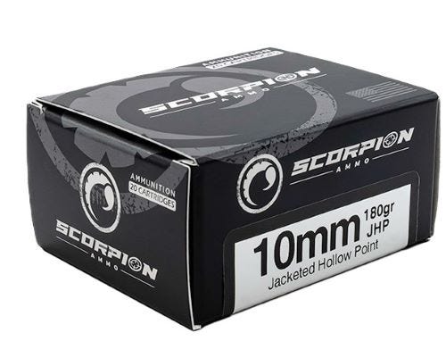 Scorpion Ammo Handgun Ammunition 10mm 180 Grain 20-Rounds JHP rpion Handgun Ammunition 10mm 180 Grain 20-Rounds JHP Ammo