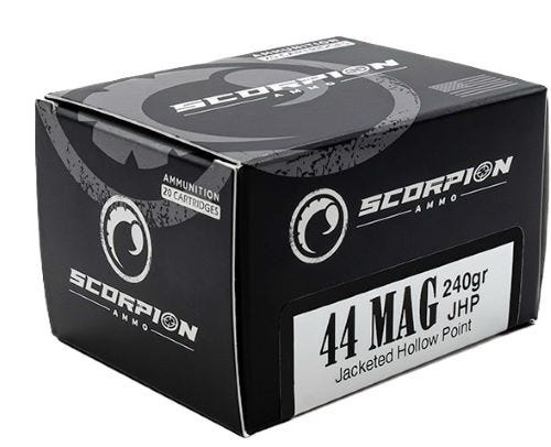 Scorpion Ammo Handgun Ammunition .44 Mag 240 Grain 20-Rounds JHP rpion Handgun Ammunition .44 Mag 240 Grain 20-Rounds JHP Ammo