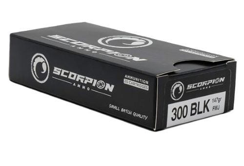 Scorpion Ammo Rifle Ammunition .300 AAC Blackout 147 Grain 20-Rounds FMJ rpion Rifle Ammunition .300 AAC Blackout 147 Grain 20-Rounds FMJ Ammo