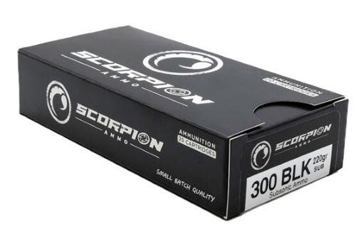 Scorpion Ammo Subsonic .300 AAC Blackout 220 Grain 20-Rounds FMJ rpion Subsonic .300 AAC Blackout 220 Grain 20-Rounds FMJ Ammo