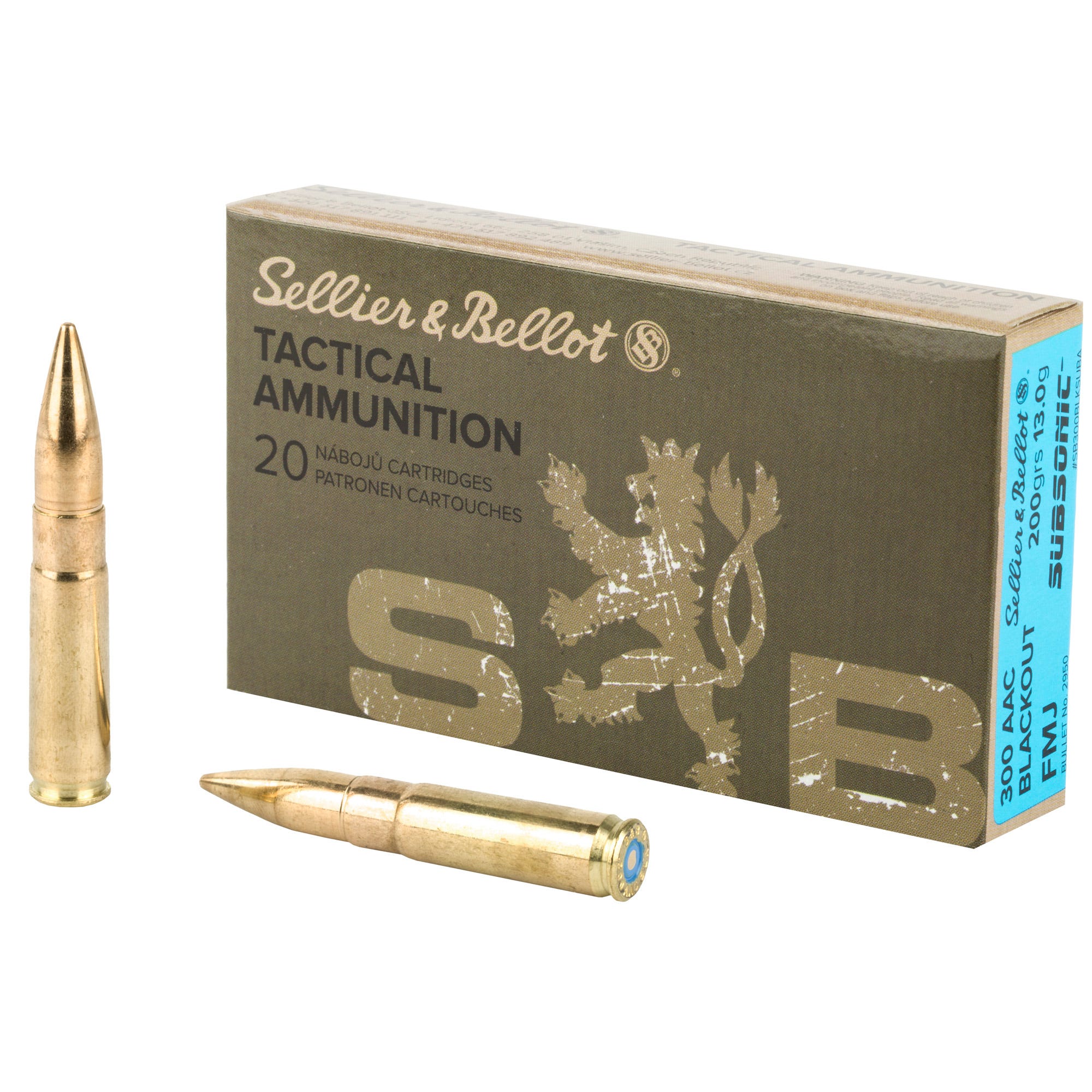 lier And Bellot Tactical Ammunition Brass .300 AAC Blackout 200 Grain 20-Rounds FMJ Subsonic Ammo