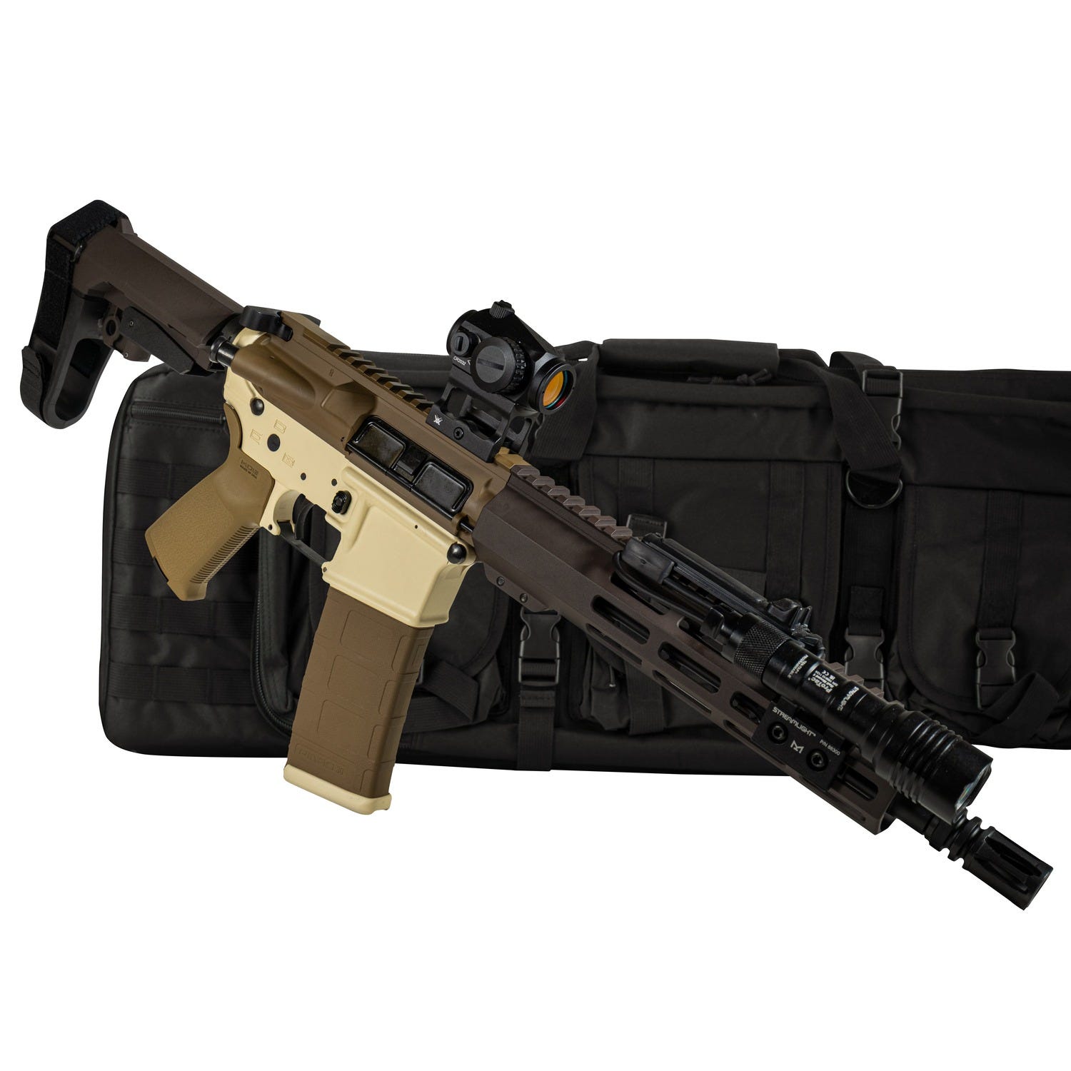 Shark Coast Tactical Drake Bundle 5.56 10.5 Threaded Barrel 30-Rounds w/ SB Tactical SBA3 Brace  Vortex Crossfire Red Dot  Streamlight ProTac - Shark Coast Tactical