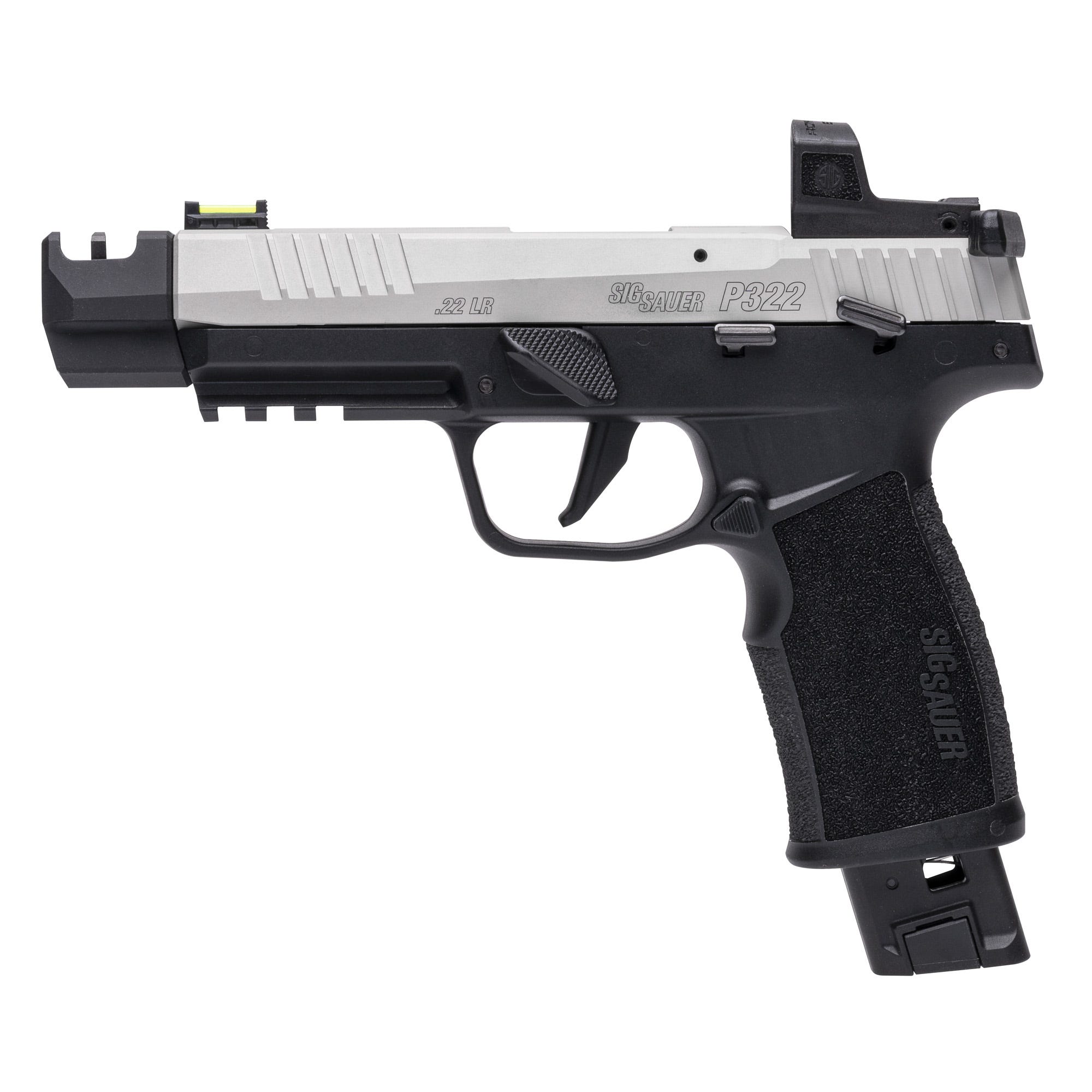 sig sauer p322 stainless / black .22 lr 4 barrel 20/25-rounds w/ romeo rs compact