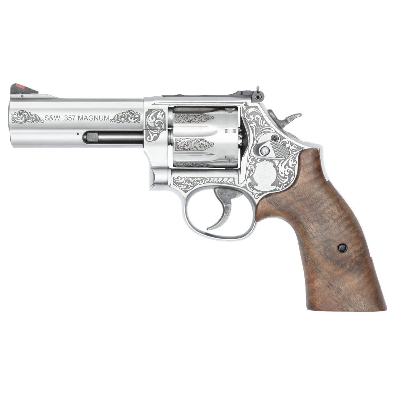 smith and wesson 686 plus engraved stainless .357 mag / .38 spl 4.13 barrel 7-rounds