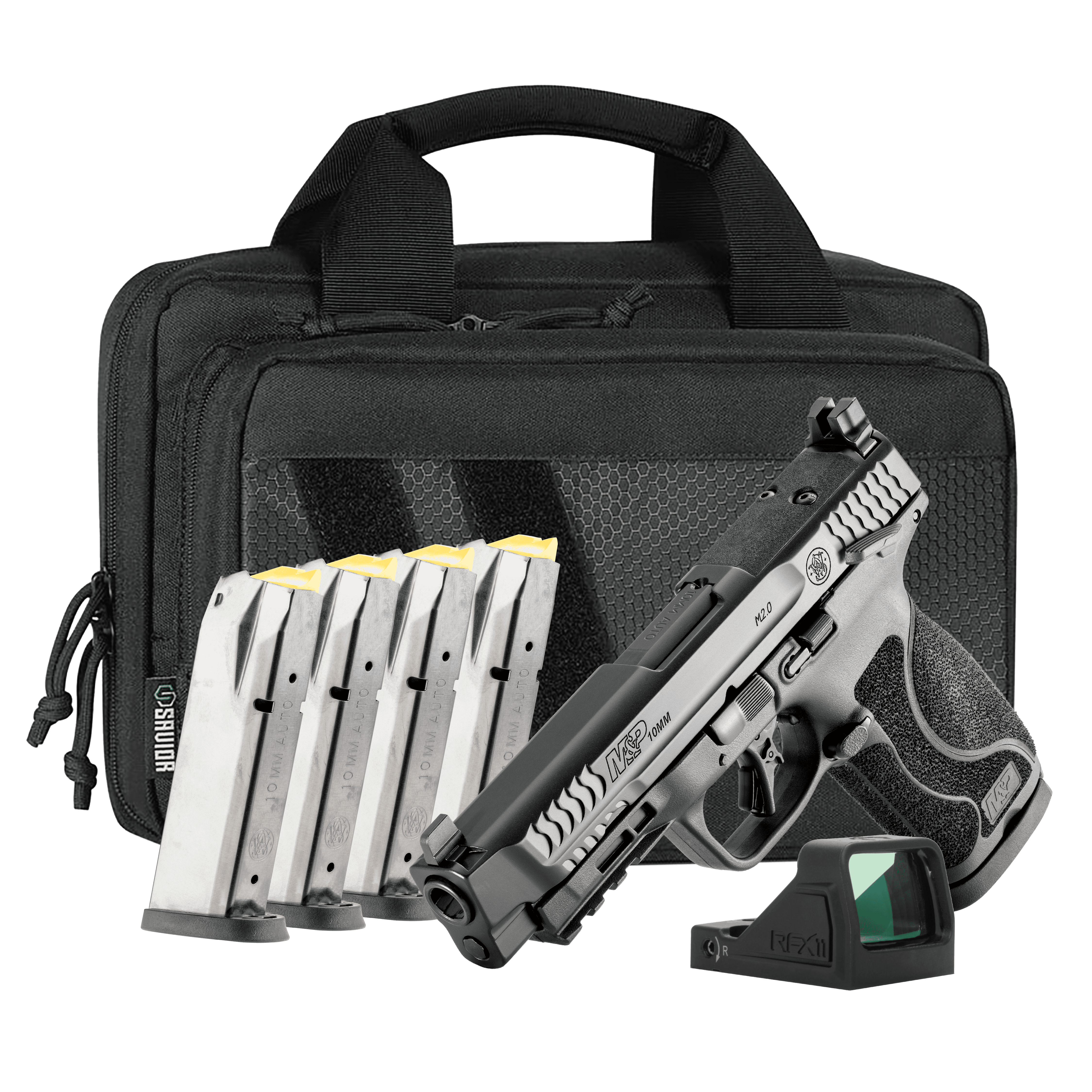 Smith & Wesson M&P M2.0 Carry On Bundle, 10mm, 4.6 Barrel, 5- 15rd Magazines, Viridian RFX11 Green Dot, w/ Thumb Safety, Pistol