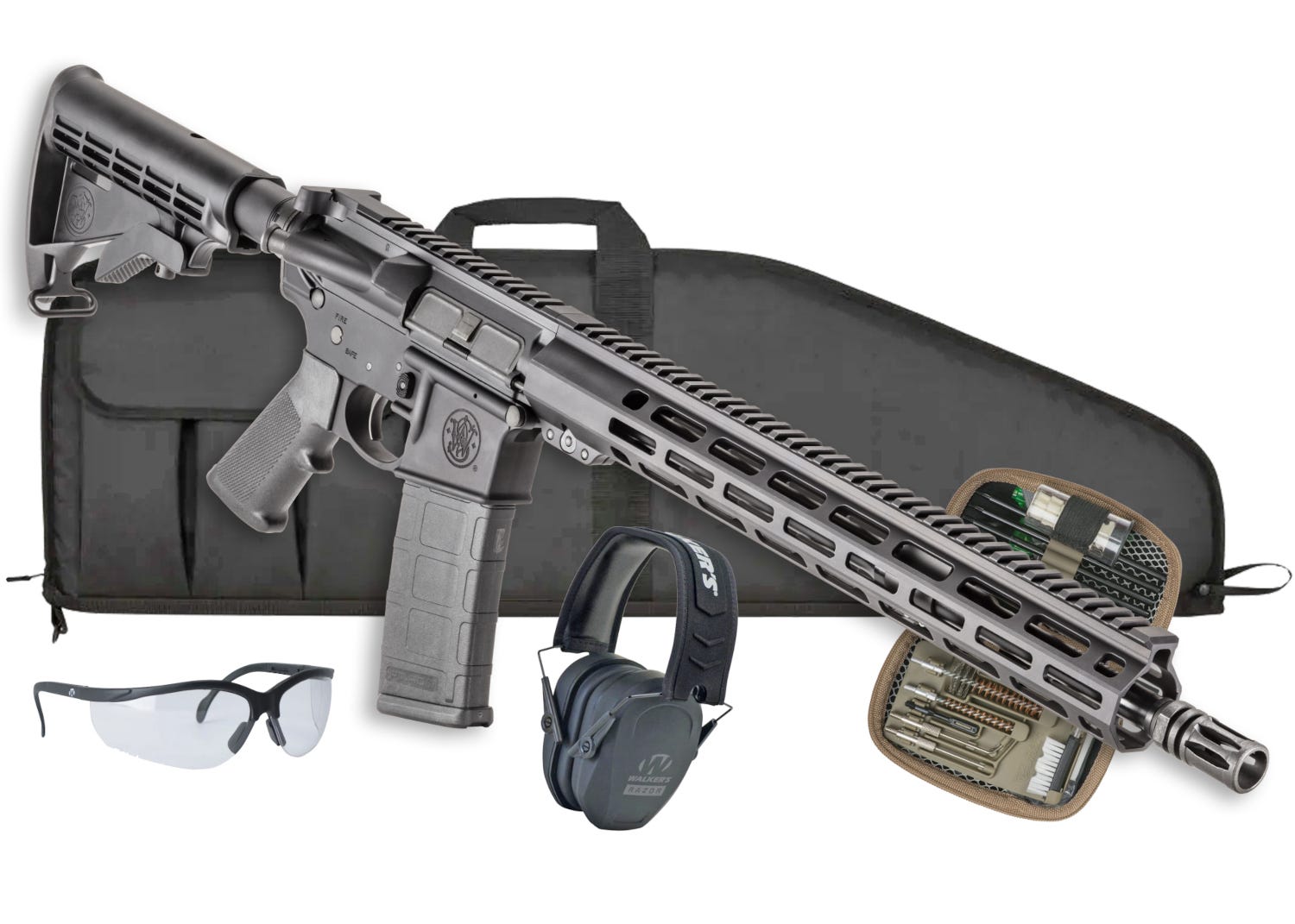 Smith and Wesson M&P15 Sport III Bundle 5.56 / .223 Rem 16 Barrel 30-Rounds w/ Case  Cleaning Kit  Ear / Eye Protection