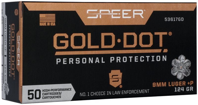 Speer Gold Dot Personal Protection 9mm +P 124 Grain 50-Rounds GDHP