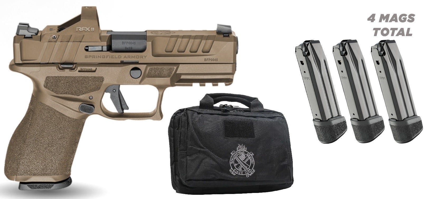 Springfield Armory Echelon 4.0C Flat Dark Earth 9mm 4 Barrel 18-Rounds w/ Viridian RFX11 Green Dot  4 Mags