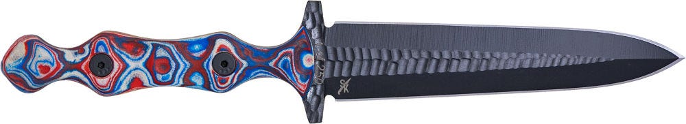 Stroup Knives Stroup Knives USA Anniversary Dagger Red / White / Blue 5 Double Edge Chisel Blade - $310.39 at GrabAGun