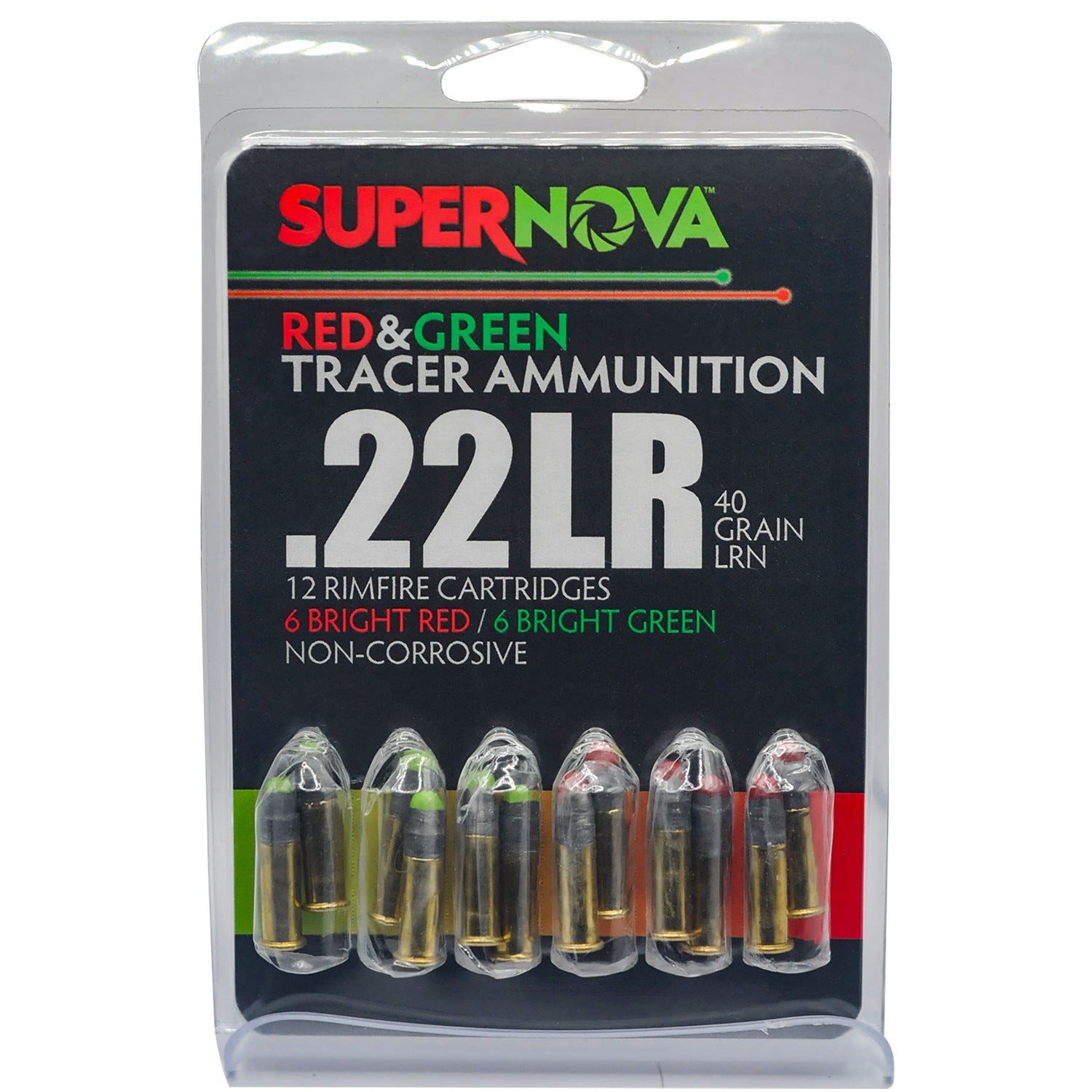 Supernova Supernova Rimfire Ammunition Green/Red Tracer .22 LR 40 Grain 12-Rounds LRN - $8.79 at GrabAGun