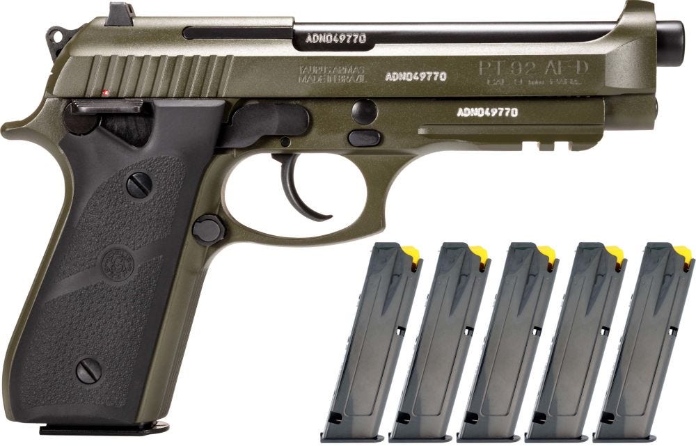 Taurus PT92 OD Green 9mm 5 Barrel 18-Rounds w/ 4 18-Round and 2 Magazines