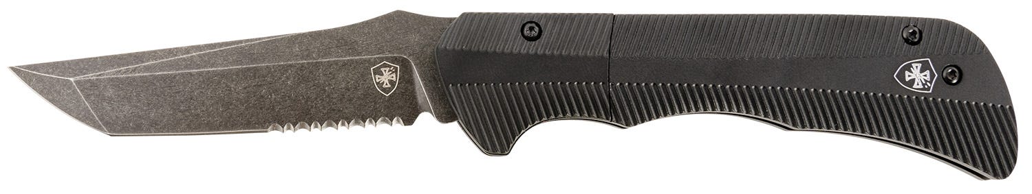 Templar Knife Templar Knife Auto Assist Aged Folding Tanto 3.5 Part Serrated D2 Blade - $135.00 at GrabAGun