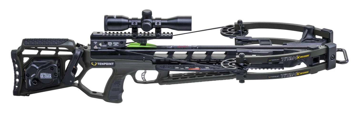 Tenpoint Tenpoint Titan X De-Cock Moss Green 33 Crossbow w/ Pro-View 400 Scope  3 Arrows  Quiver - $799.99 at GrabAGun