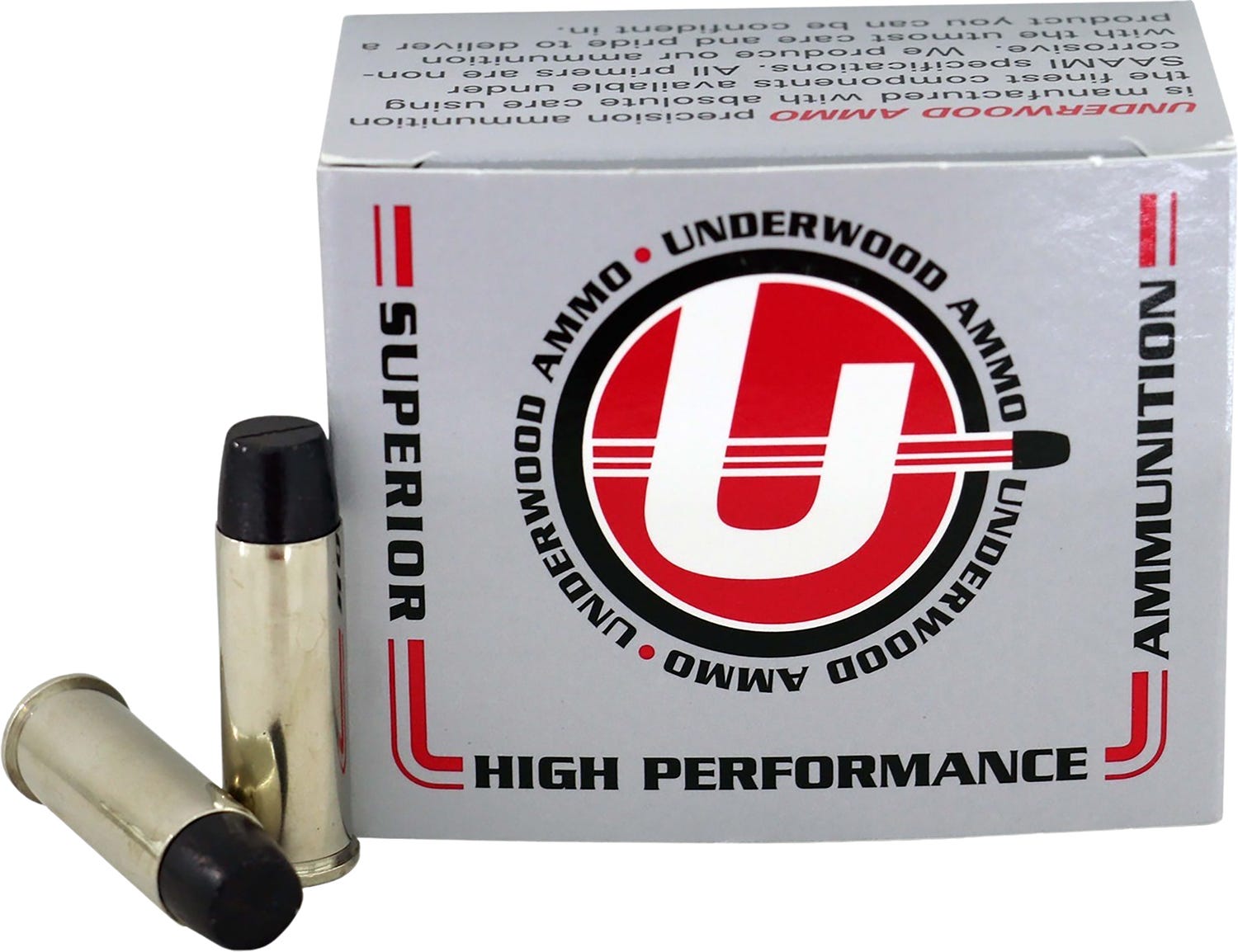 Underwood Ammo Handgun Ammunition Nickel Plated Brass .44 Rem Mag 305 Grain 20-Rounds HCLWNGC - Underwood Ammo