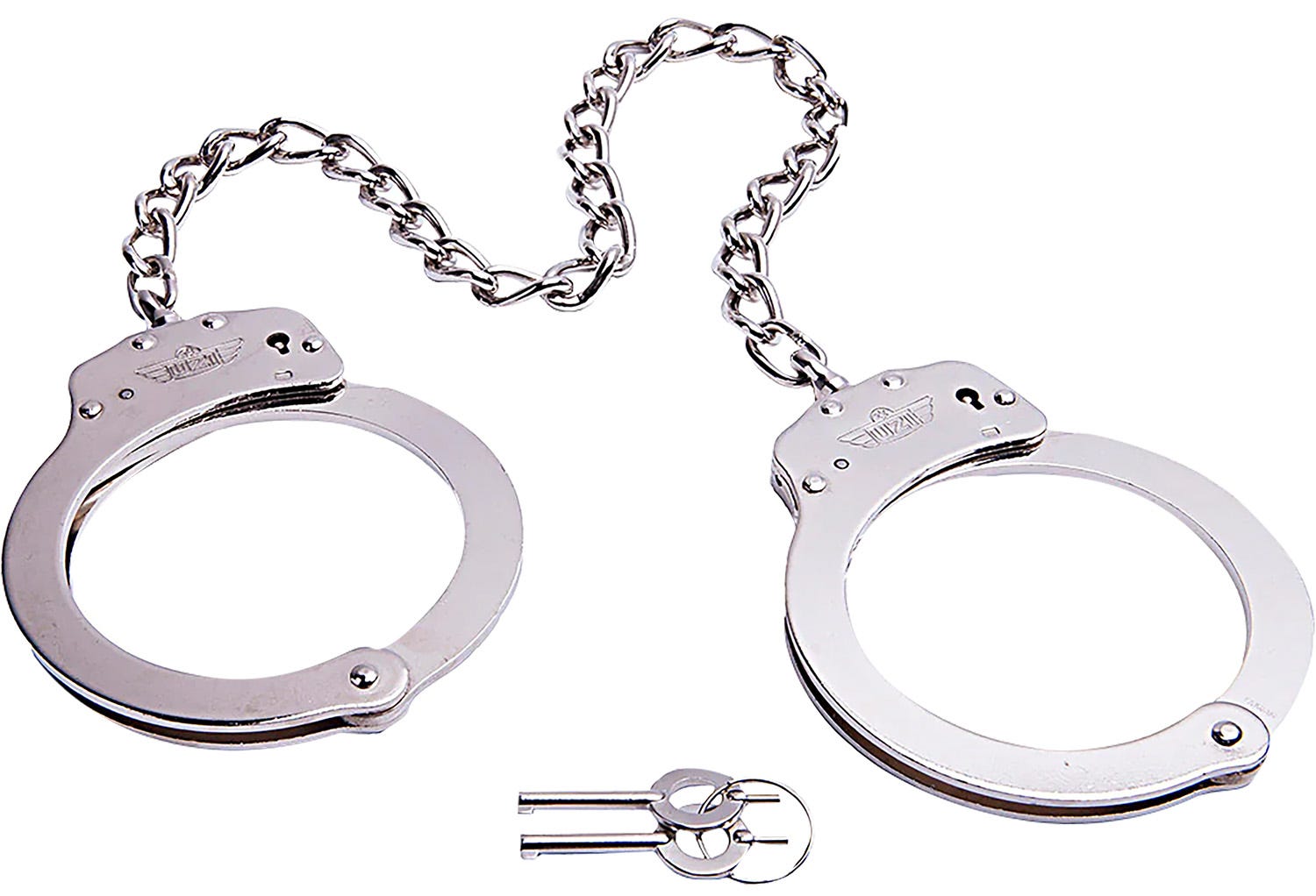 Uzi Accessories Twist Chain Double-Lock Leg Iron Cuffs Silver w/ 2 Keys - Uzi Accessories