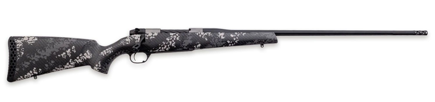 weatherby mark v backcountry 2.0 ti carbon fiber w/gray and white sponge accents .25 creedmoor 22 fluted threaded barrel 4-rounds