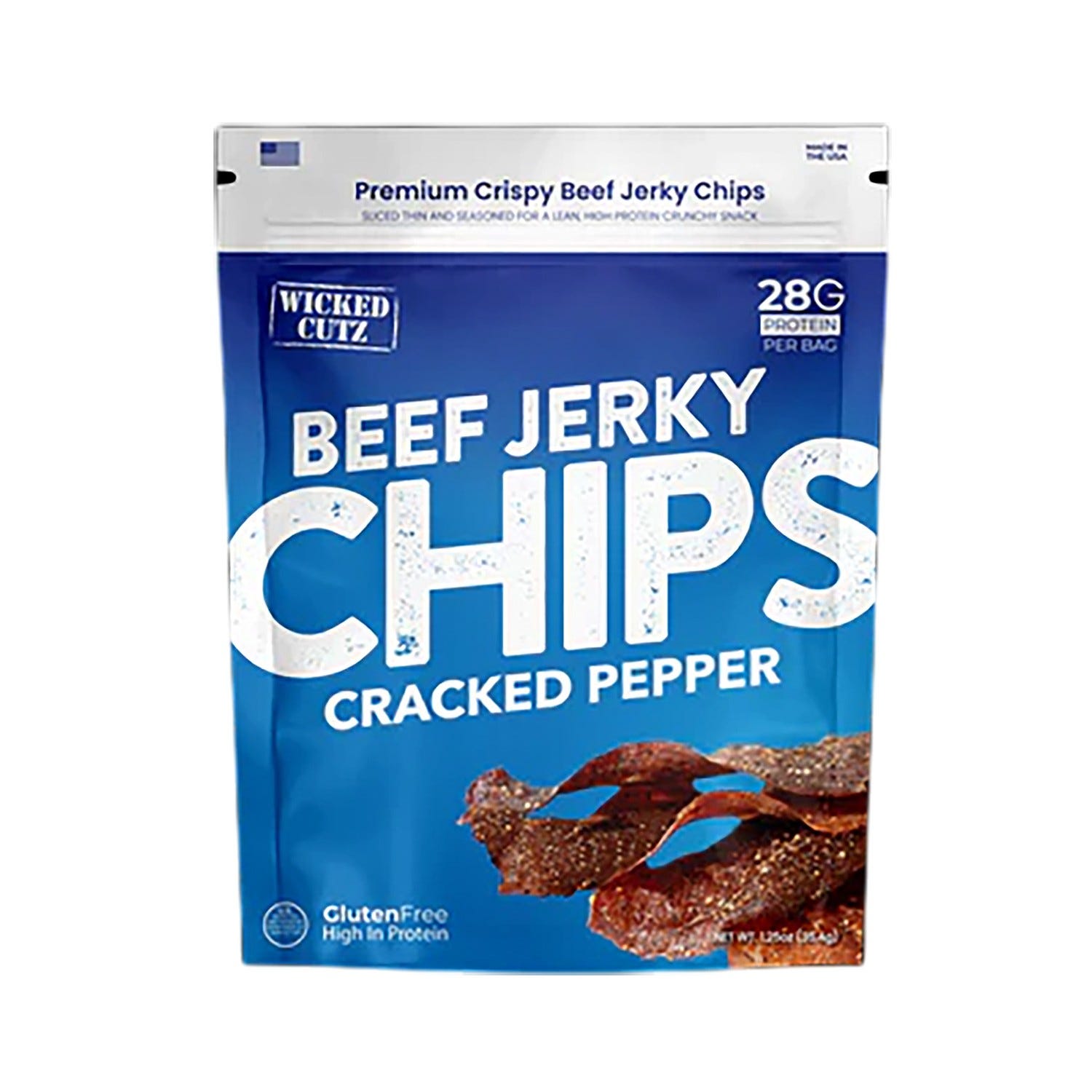 Wicked Cutz Cracked Pepper Beef Jerky Chips 8-Pack