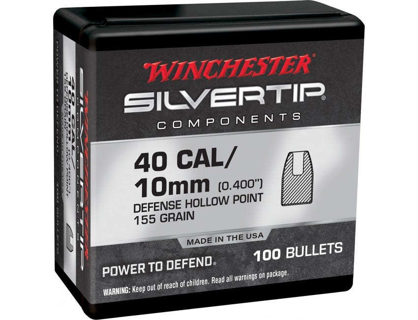Winchester Ammo Centerfire Handgun Reloading 40 S&W .400 155 Grain Silvertip Hollow Point 100 Rounds