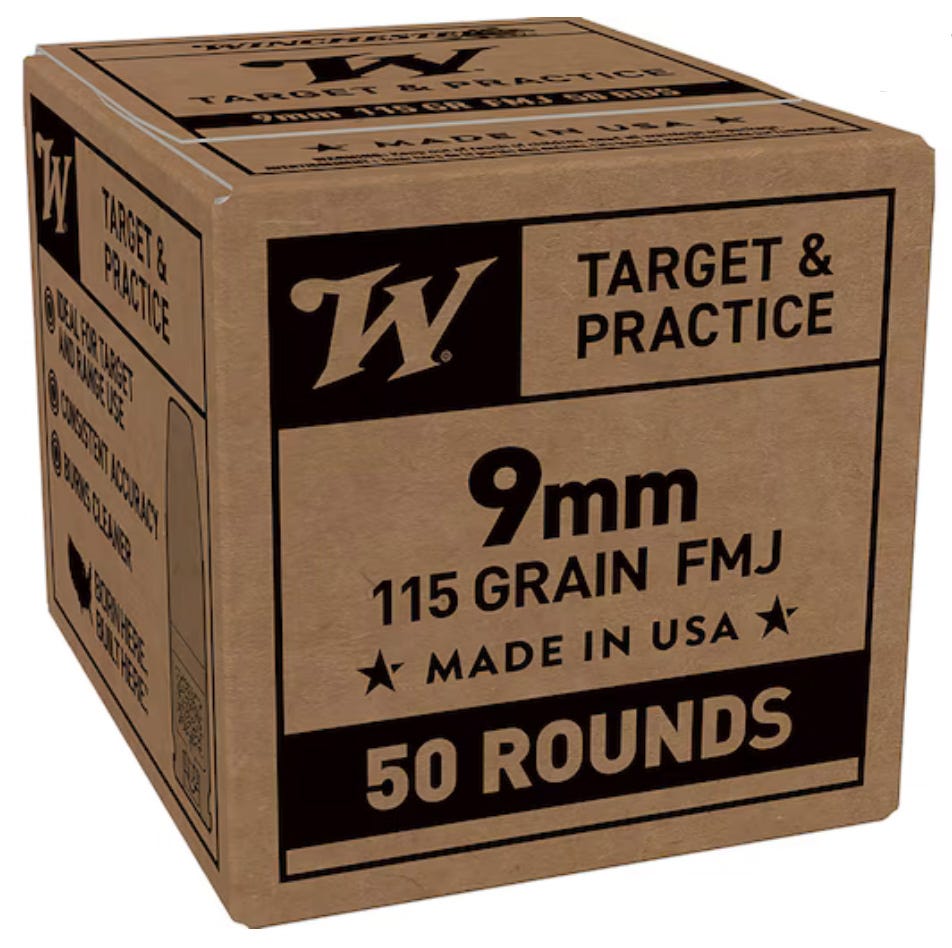 Winchester Service Grade 9mm 115 Grain 50-Rounds FMJ
