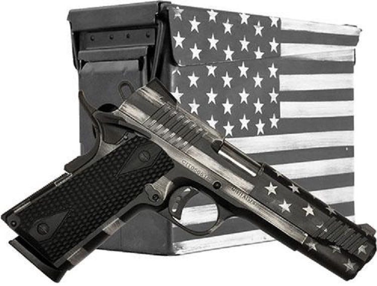 citadel firearms m-1911 american flag greyscale .45 acp 5 barrel 8-rounds with ammo can