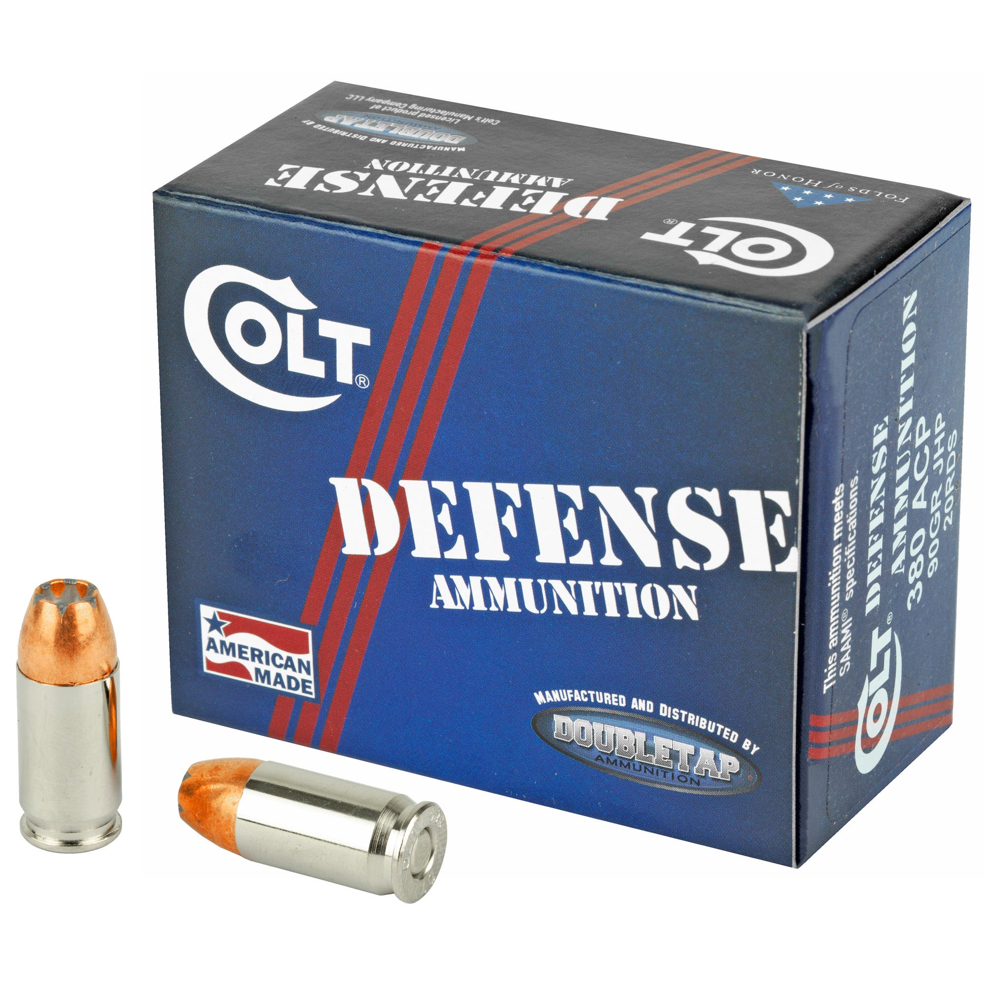 Colt Ammo Colt Defense Brass .380 ACP 90-Grain 20-Rounds JHP - DoubleTap Ammunition