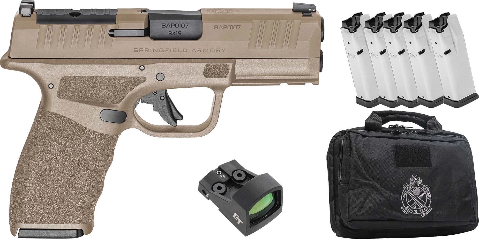 springfield armory hellcat pro osp flat dark earth 9mm 3.7 barrel 15-rounds 5 mags  ct1500 red dot