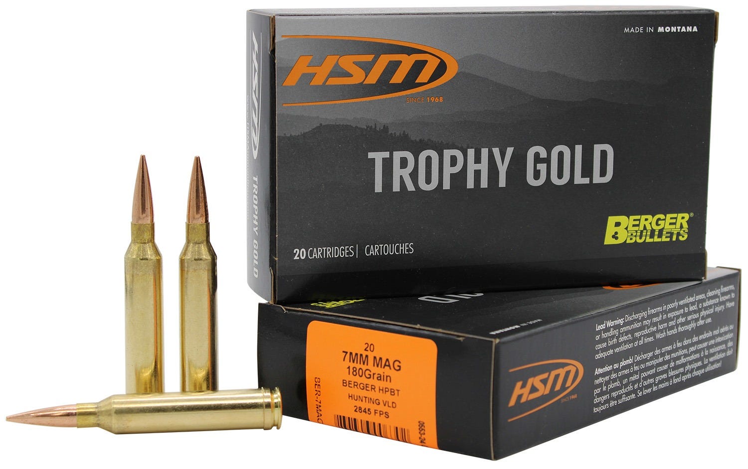 HSM Trophy Gold Brass7mm Rem Mag 180 Grain 20-Rounds VLD Match - HSM Ammo